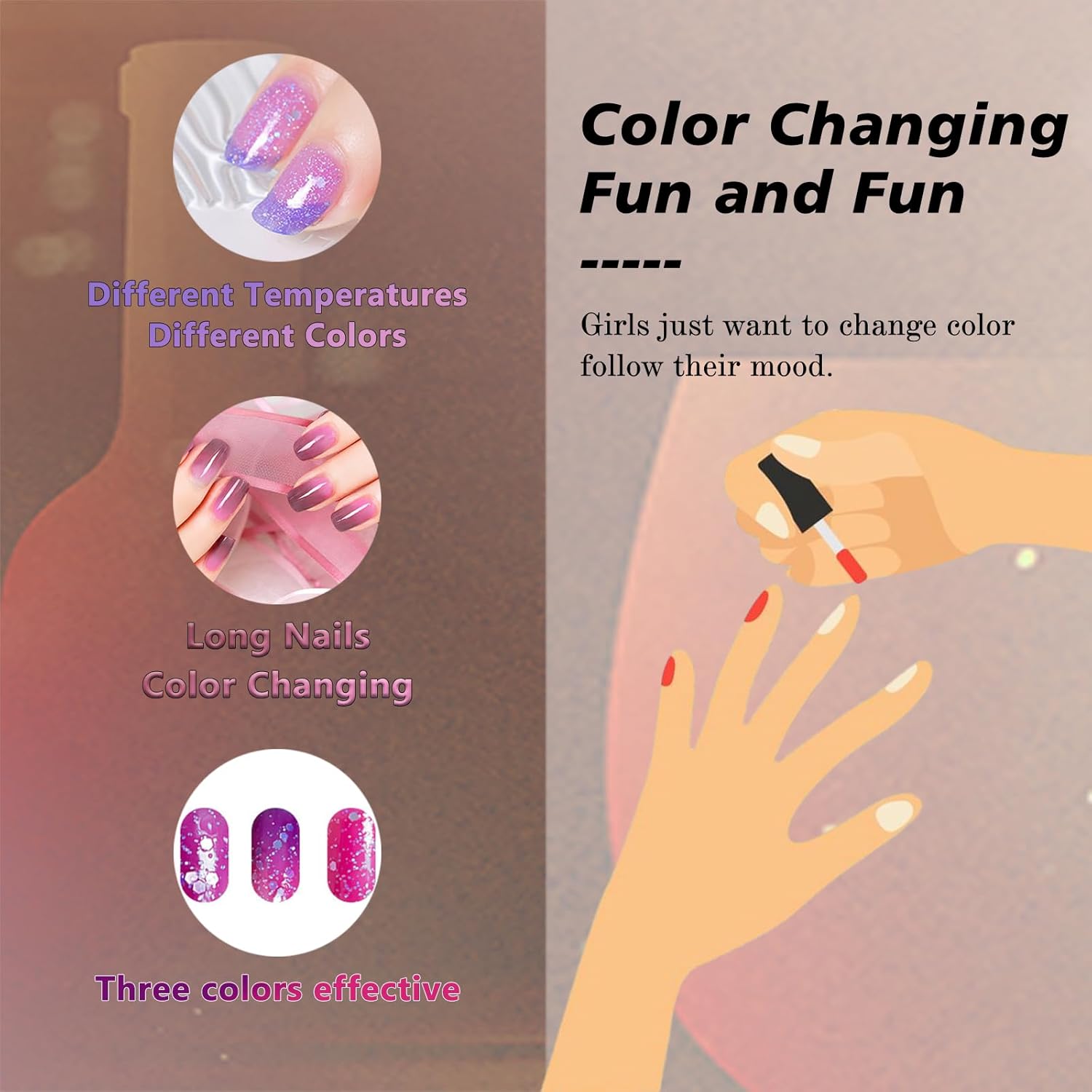 Color Changing Gel Nail Polish Set for DIY Manicure Nail Art, High Gloss Shine Blue Purple Gel Polish, Quick Dry Nail Polish Without UV Lamp (4 Colors Set 7ml) - Image 5