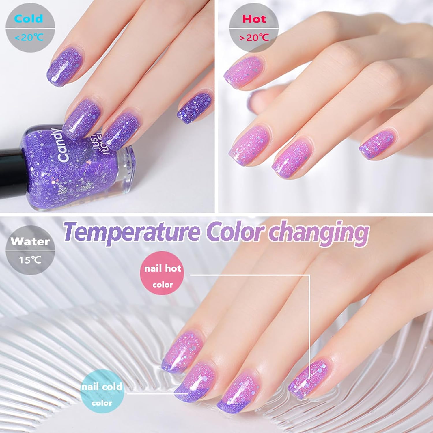 Color Changing Gel Nail Polish Set for DIY Manicure Nail Art, High Gloss Shine Blue Purple Gel Polish, Quick Dry Nail Polish Without UV Lamp (4 Colors Set 7ml) - Image 3