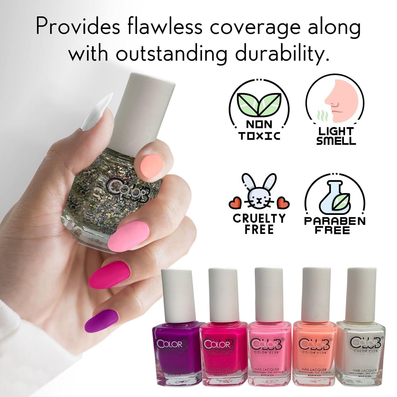 Color Club Girls Night Nail Lacquer Set of 6 - Women and Girls Light Nail Lacquer Set - Quick Dry Nail Art Manicure Set - Image 5
