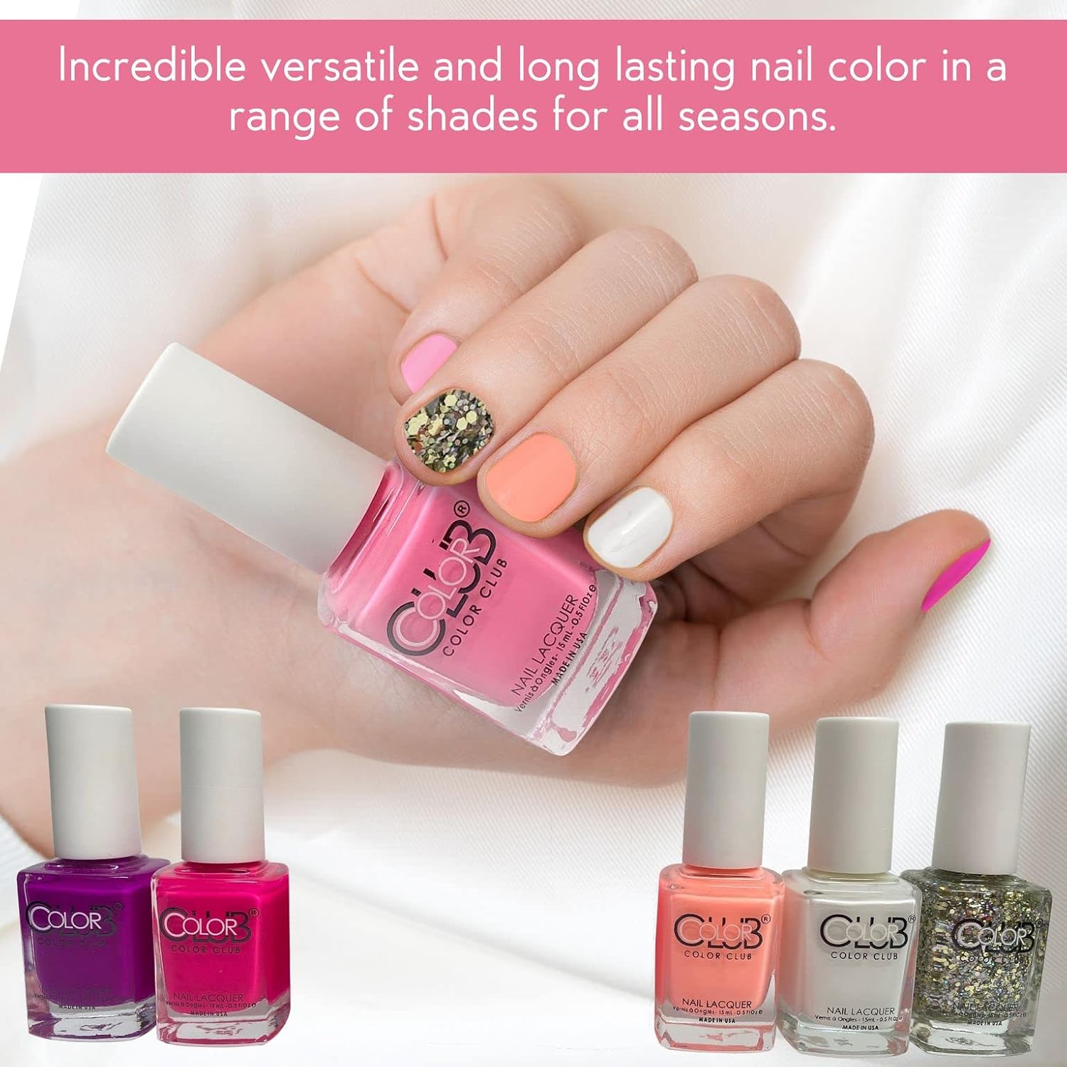 Color Club Girls Night Nail Lacquer Set of 6 - Women and Girls Light Nail Lacquer Set - Quick Dry Nail Art Manicure Set - Image 3