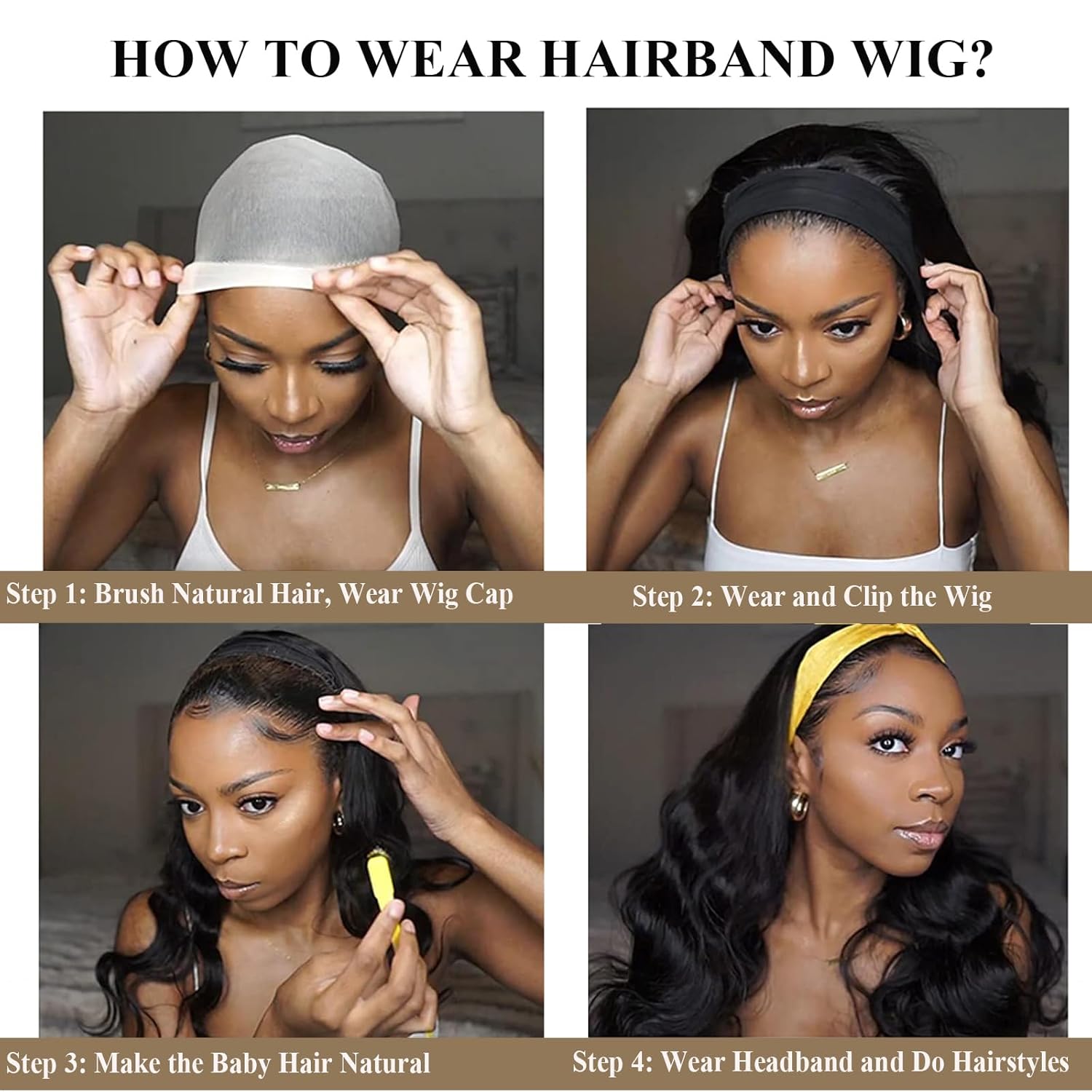 Colorful Queen Glueless Headband Wig Long Black Body Wave Headband Wigs for Black Women Synthetic Natural Looking Wavy Wig Heat Resistant 180% Density (26inch, 1B#) - Image 7