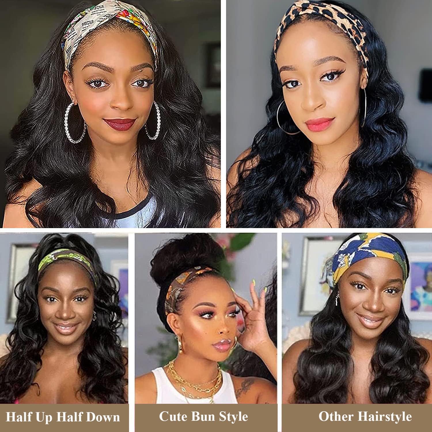Colorful Queen Glueless Headband Wig Long Black Body Wave Headband Wigs for Black Women Synthetic Natural Looking Wavy Wig Heat Resistant 180% Density (26inch, 1B#) - Image 4