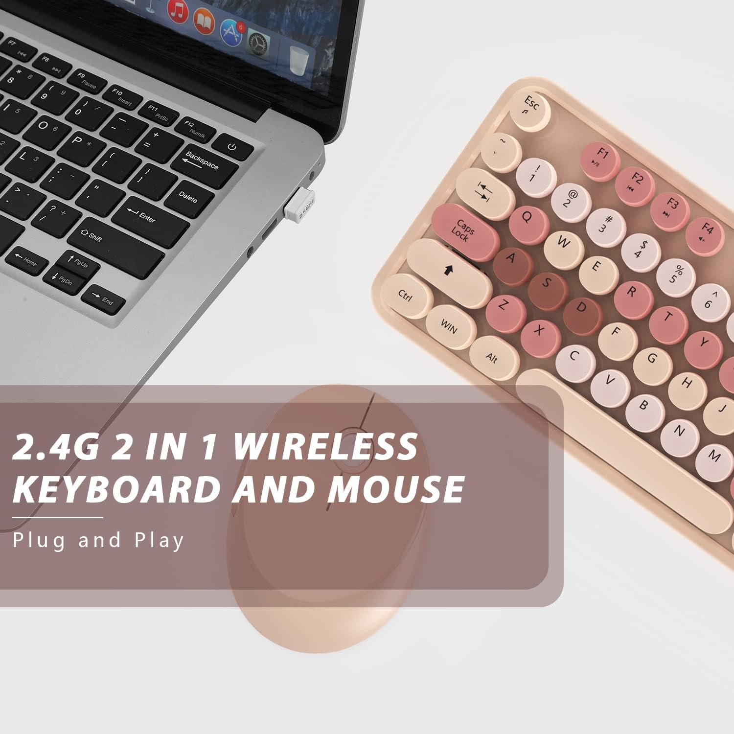 Colorful Wireless Keyboard and Mouse Combo - 104 Key Wireless Keyboard with Number Pad for Windows PC, Notebook, Laptop (Chocolate) - Image 6