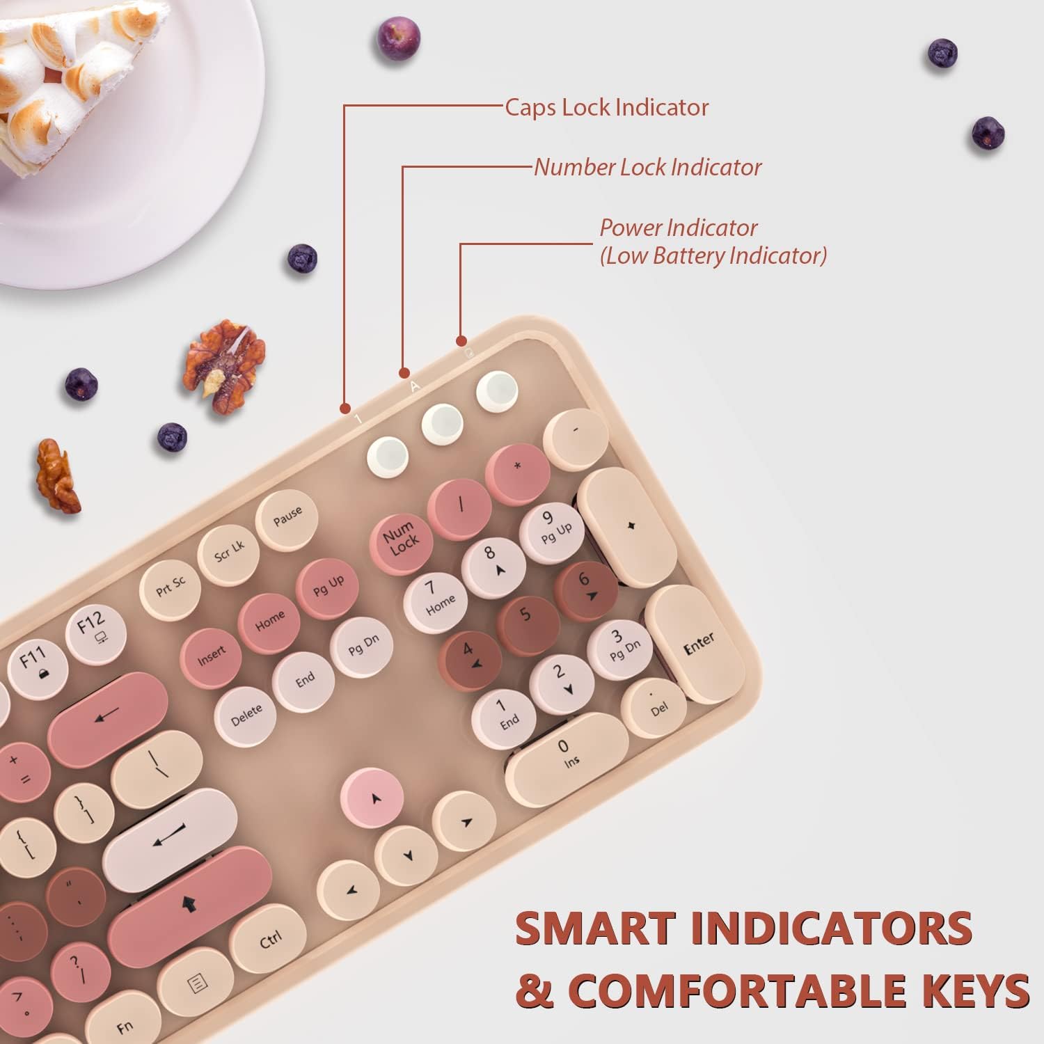 Colorful Wireless Keyboard and Mouse Combo - 104 Key Wireless Keyboard with Number Pad for Windows PC, Notebook, Laptop (Chocolate) - Image 3