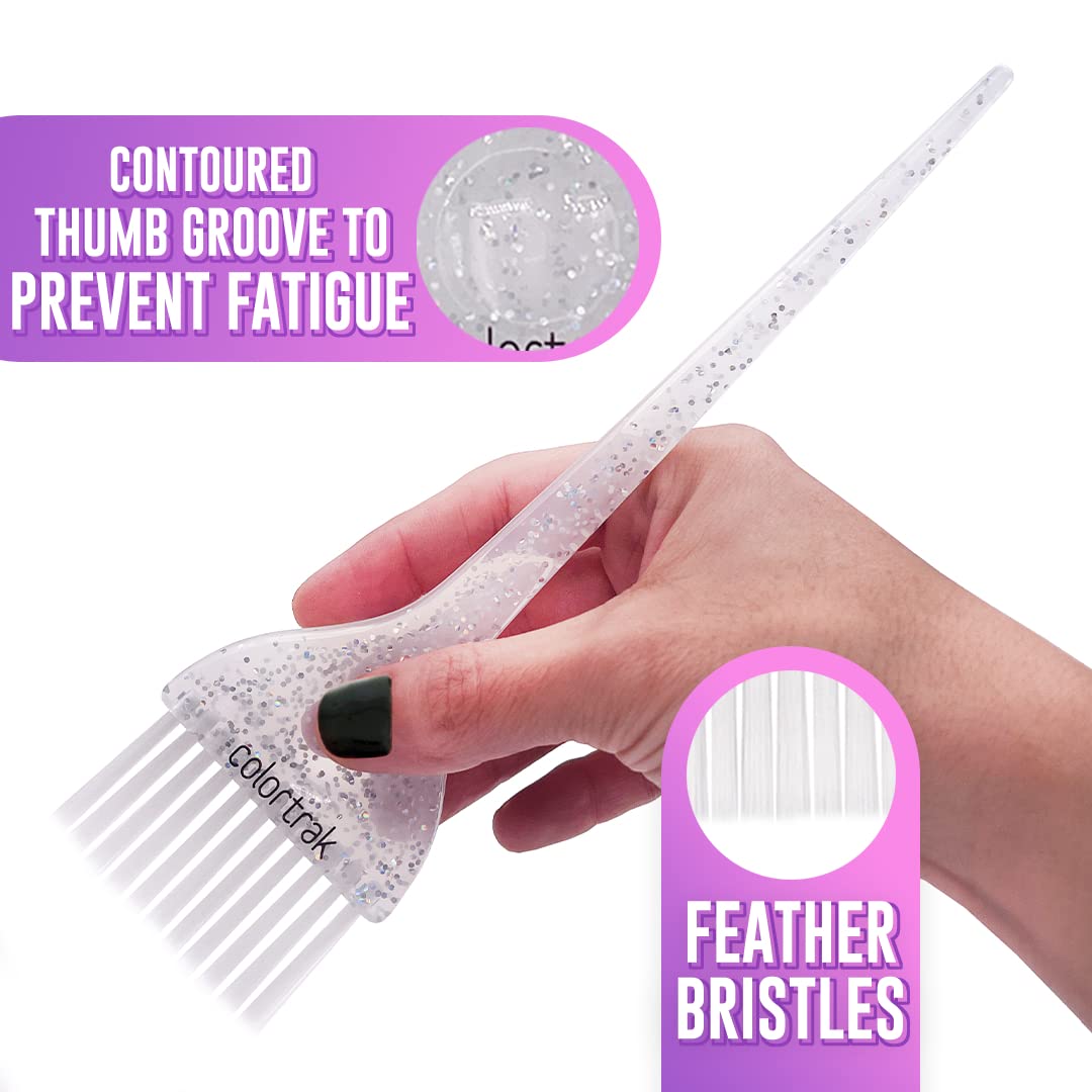 Colortrak 2 Piece Galaxy Glitter Hair Color Brushes, For Highlighting and Coloring Large Sections of Hair, 1 x 2.5 Inch Wide Brush with Soft Bristles, 1 x 3 inch Extra Wide Brush with Stiff Bristles - Image 2