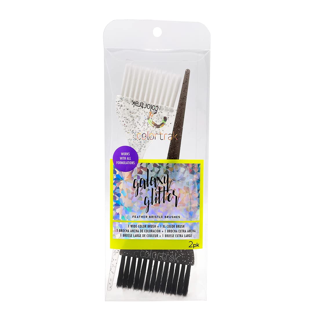 Colortrak 2 Piece Galaxy Glitter Hair Color Brushes, For Highlighting and Coloring Large Sections of Hair, 1 x 2.5 Inch Wide Brush with Soft Bristles, 1 x 3 inch Extra Wide Brush with Stiff Bristles - Image 6