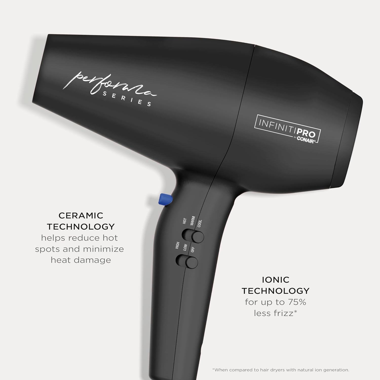 Conair Infiniti Pro Hair Dryer with Diffuser Plus 2 Other Attachments and Drawstring Storage Bag | Performa Series Hair Dryer | Blow Dryer with Professional Performance Motor | Black - Image 3
