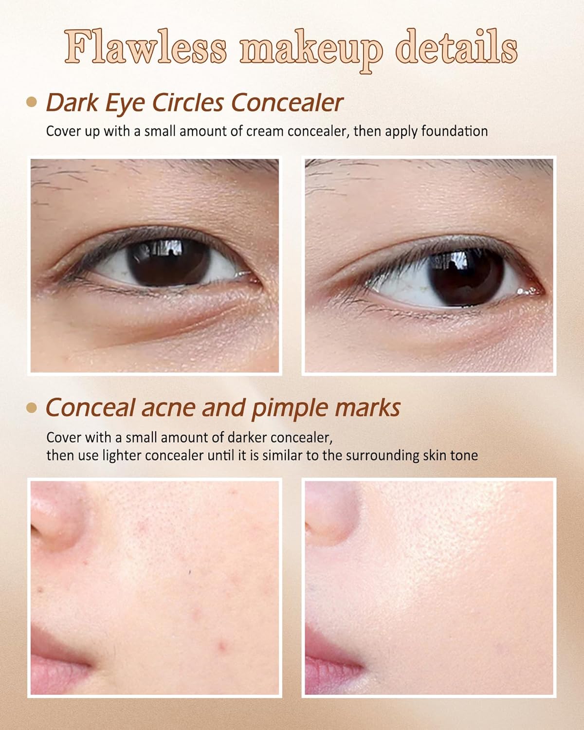 Concealer Full Coverage Set,3 In 1 Correcting Concealer Palette,Waterproof Longlasting Blendable Contour Cream Kit for Dark Circle,under Eye Brightene Foundation Makeup Palette,corrector de ojeras-02 - Image 6