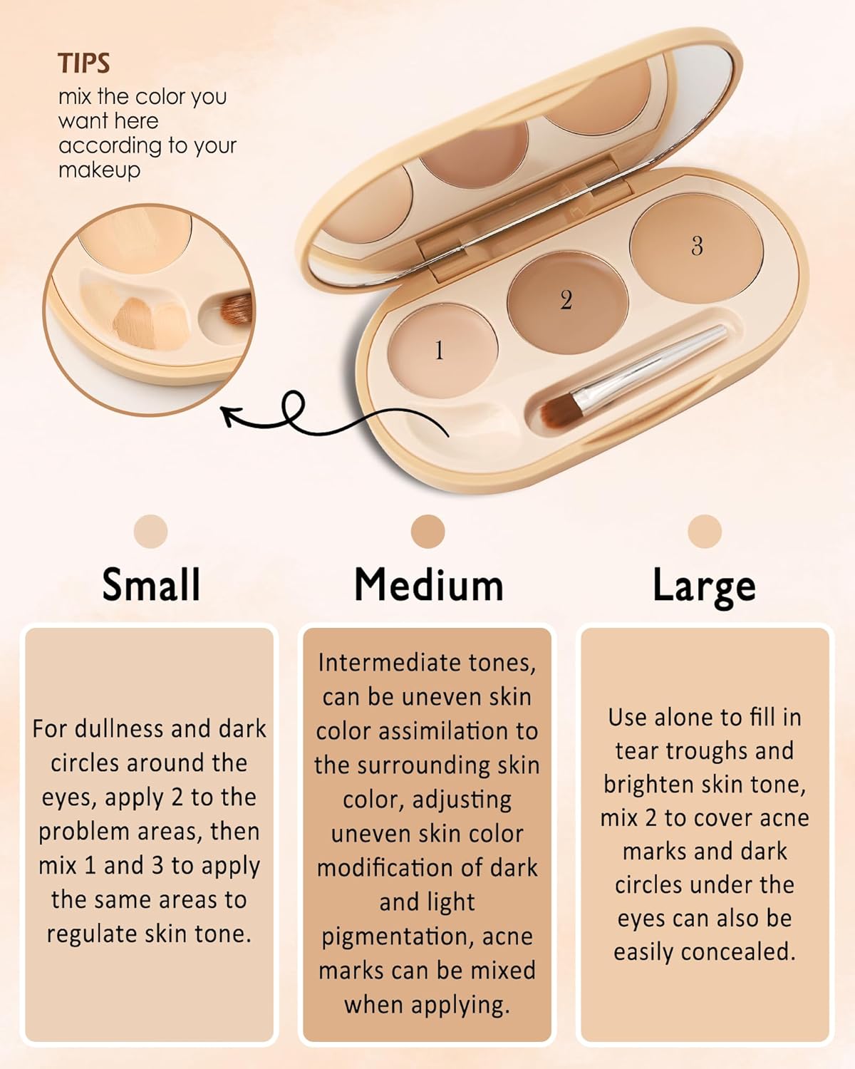 Concealer Full Coverage Set,3 In 1 Correcting Concealer Palette,Waterproof Longlasting Blendable Contour Cream Kit for Dark Circle,under Eye Brightene Foundation Makeup Palette,corrector de ojeras-02 - Image 4