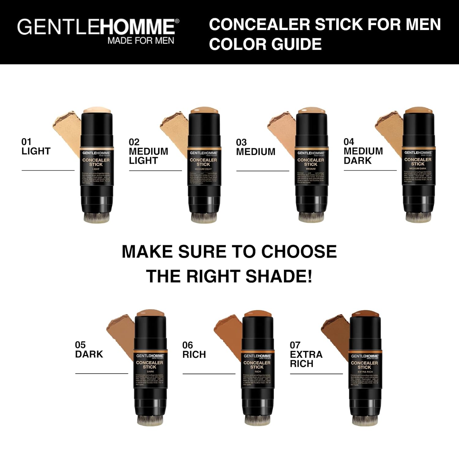Concealer Stick with Brush for Men - Eraser Dark Circles - Menβs Multi-Use Concealer - Dual Sided Full Coverage with Soft Brush - Buildable Coverage Makeup - All Skin Types - (Medium) - Image 6