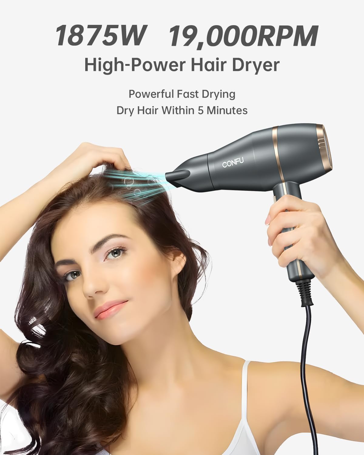 CONFU 1875W Negative Ionic Hair Dryer with Diffuser, Small Blow Dryer for Women and Men - Image 7