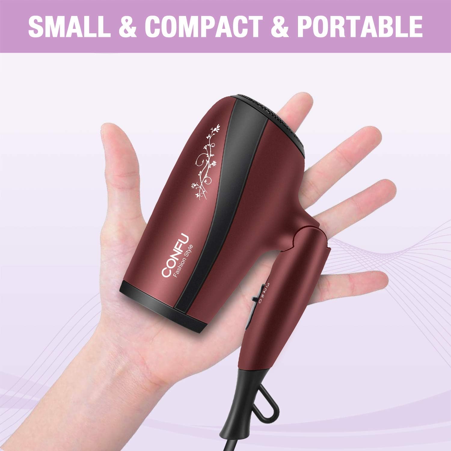 CONFU 1600W Portable Travel Blow Dryer, Ceramic Tourmaline Ionic, Compact Folding Lightweight for Women - Image 6