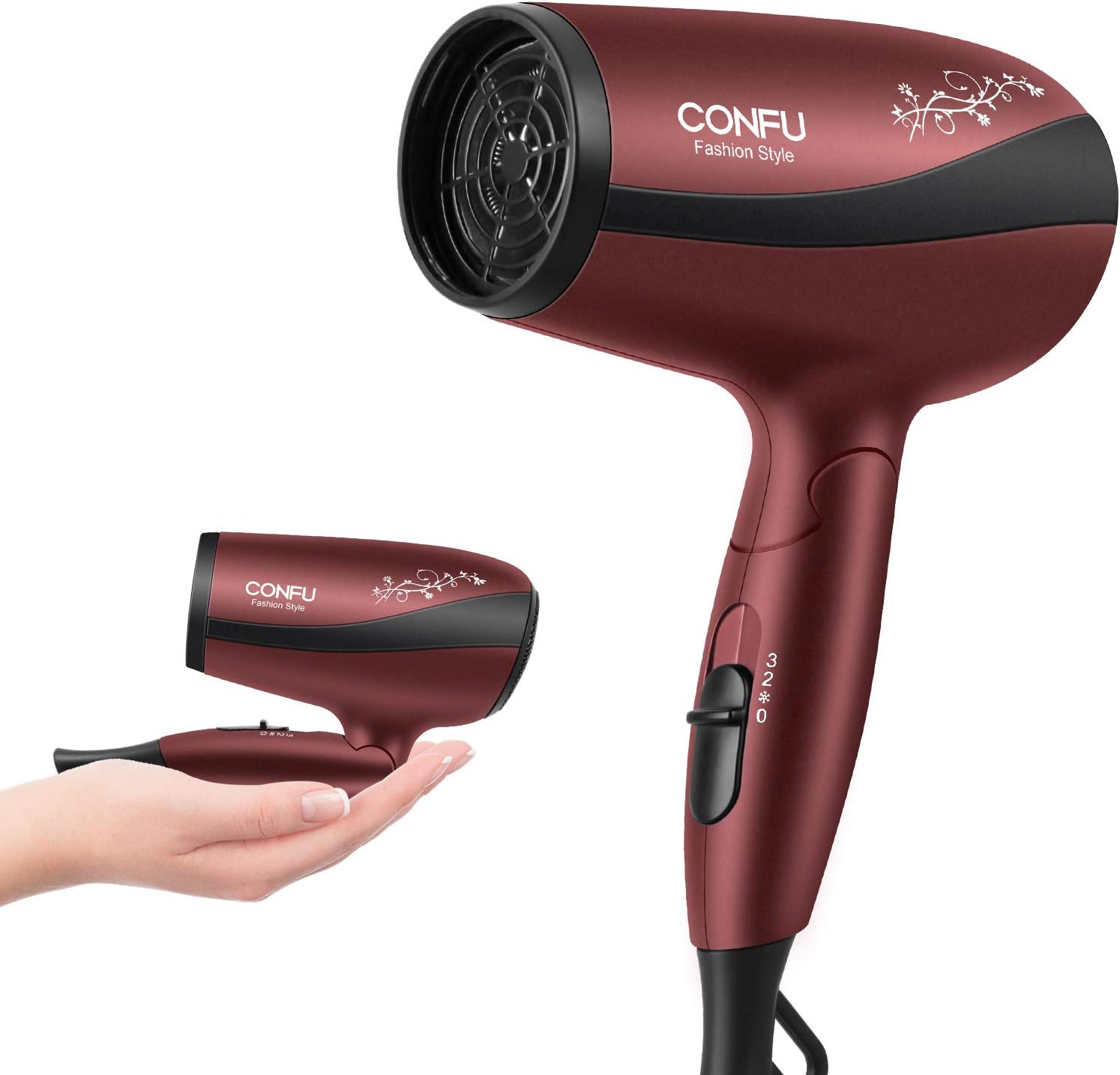 CONFU 1600W Portable Travel Blow Dryer, Ceramic Tourmaline Ionic, Compact Folding Lightweight for Women - Image 9