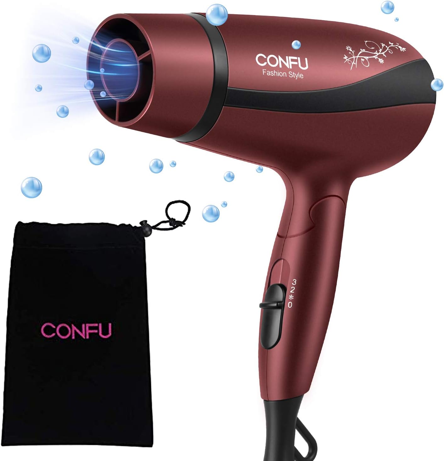 CONFU 1600W Portable Travel Blow Dryer, Ceramic Tourmaline Ionic, Compact Folding Lightweight for Women - Image 8