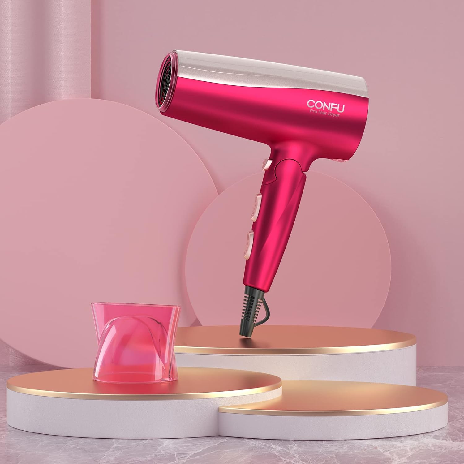 CONFU Professional 1875W Hair Dryer, Foldable Blow Dryers Ceramic Tourmaline Hair Dryer, Fast Drying Hairdryer with Concentrator, 2 Speed and 3 Heat Setting for Curly and Straight Hair - Image 7
