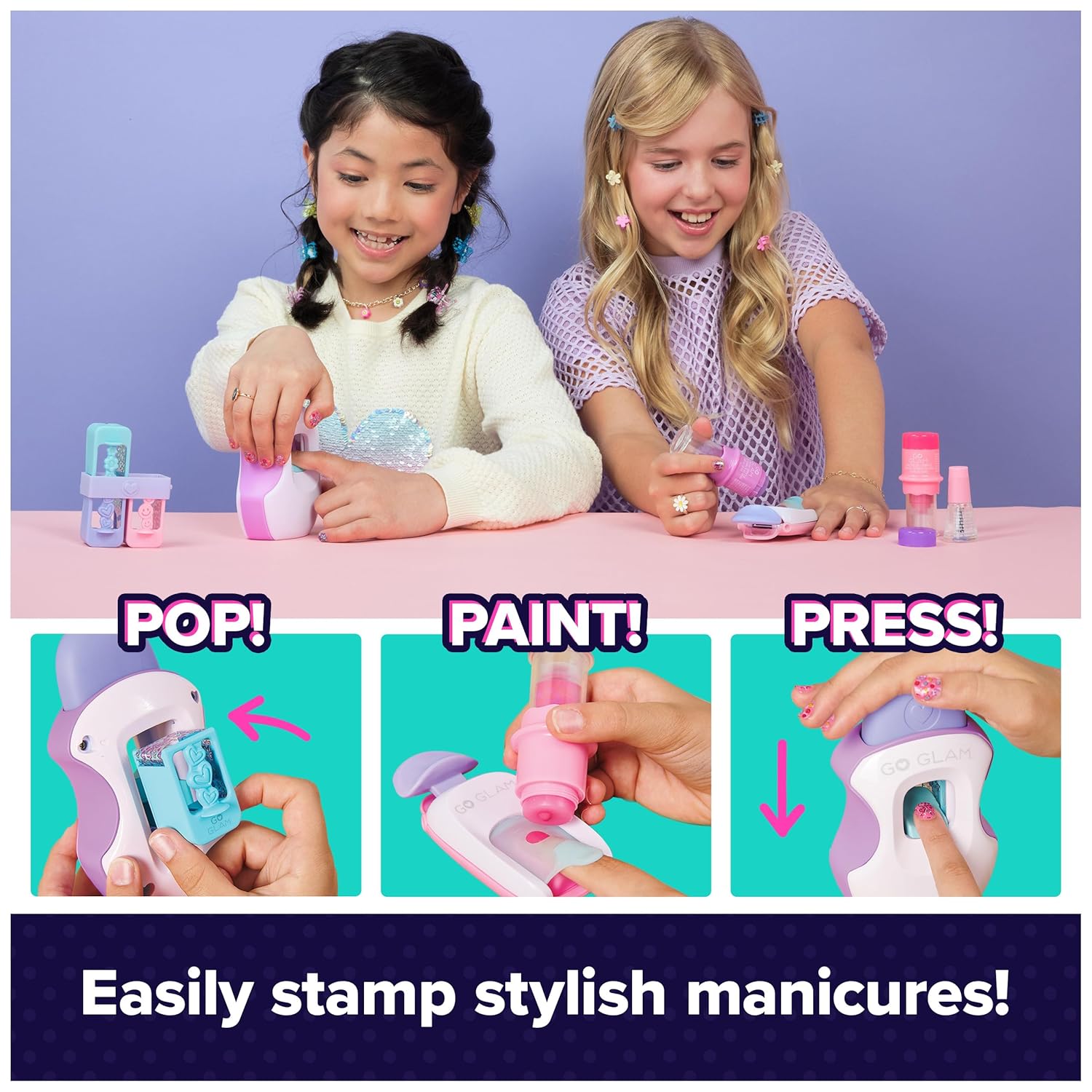 Cool Maker, GO GLAM Studio Nail Kit, Style 200 Nails, 4 Designs, 2 Polish Applicators & Mask (Packaging May Vary), Arts and Crafts for Ages 7 and up - Image 2