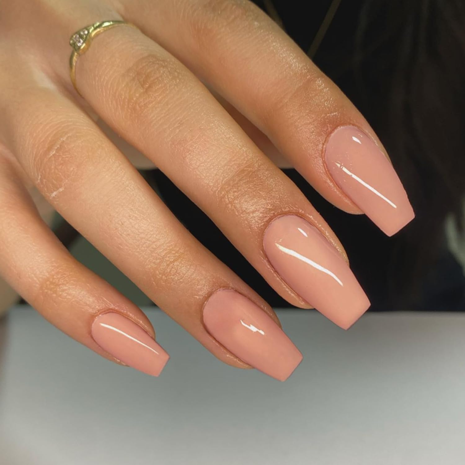 Coral Pink Press on Nails Long Square, KXAMELIE Medium Coffin Nails Press ons Long Glue on Nails Natural Thick Fake Nails Acrylic Reusable 24 Solid Color for Women - Image 2