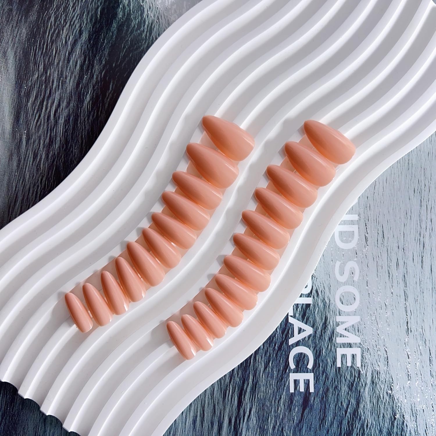 Coral Press on Nails Almond Shaped Nails Press ons, Medium Fake Nails Almond Acrylic Nails Glue on Nail Medium Length False Nail for Women Thick Natural Gel Stiletto 24Pcs - Image 5