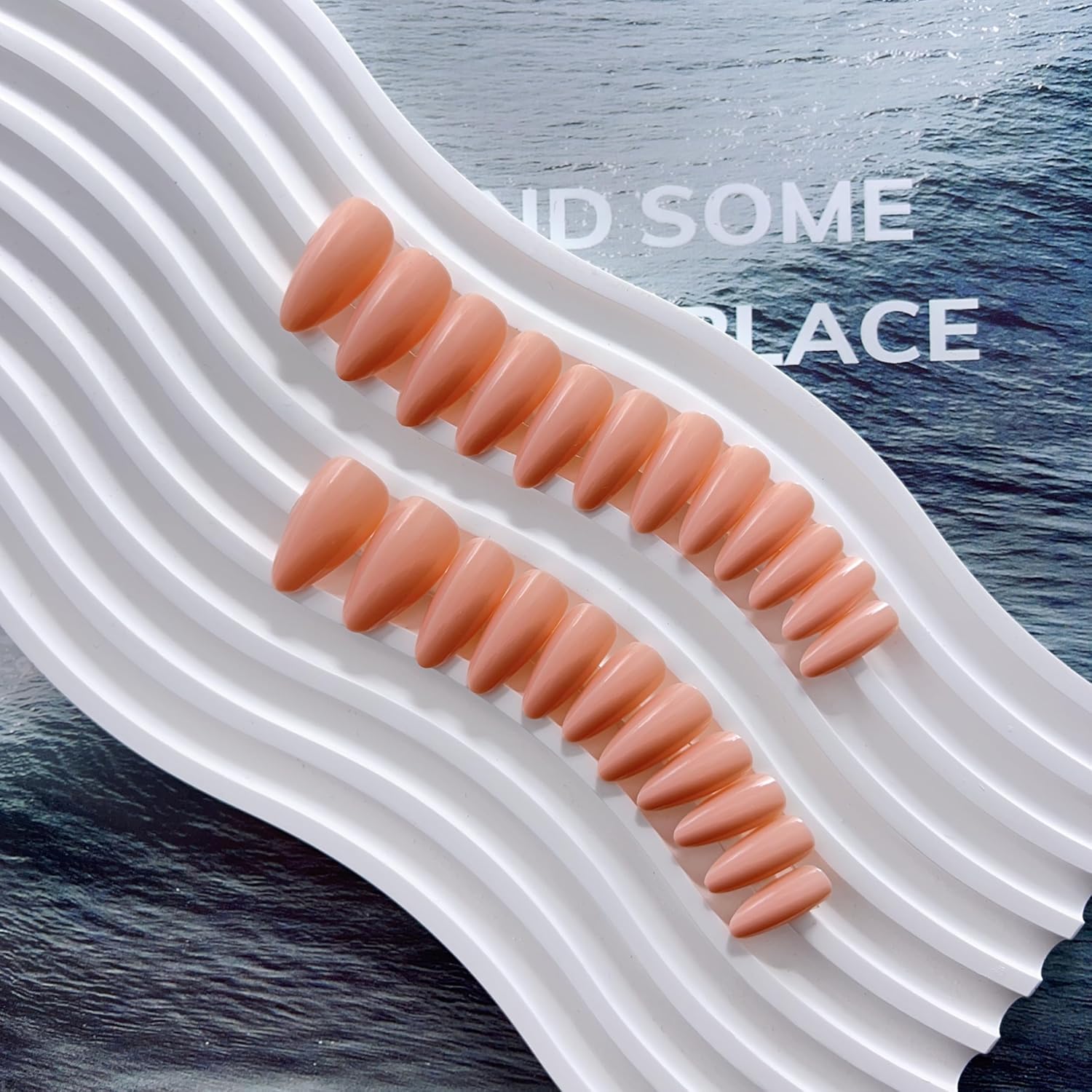 Coral Press on Nails Almond Shaped Nails Press ons, Medium Fake Nails Almond Acrylic Nails Glue on Nail Medium Length False Nail for Women Thick Natural Gel Stiletto 24Pcs - Image 4