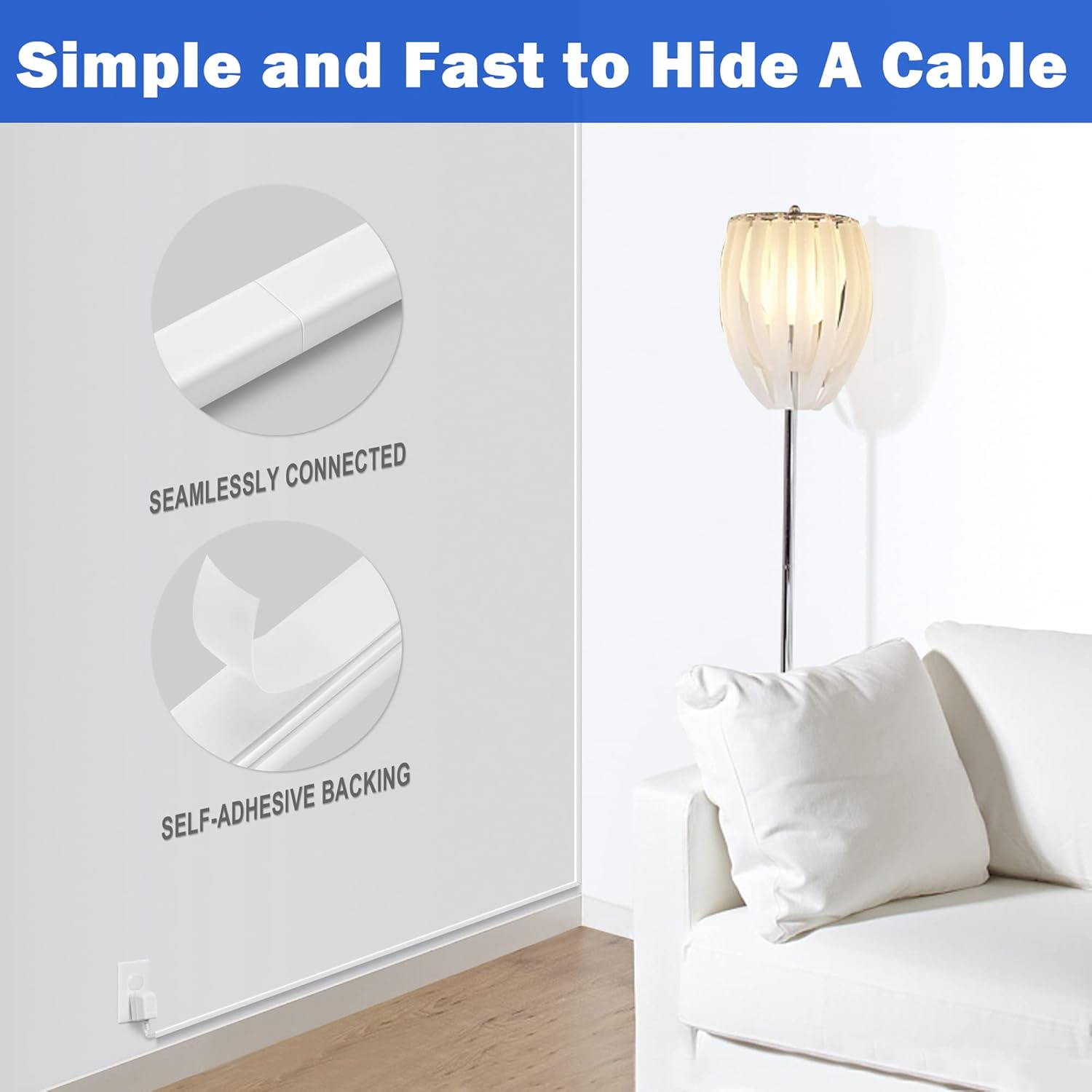 Cord Hider for One Wire, 102in Cable Hider Concealer, Paintable Wall Wire Covers, PVC Cable Management Raceway for A Thick Extension Cord, 6 x L17in W0.59 H0.4in, White - Image 5
