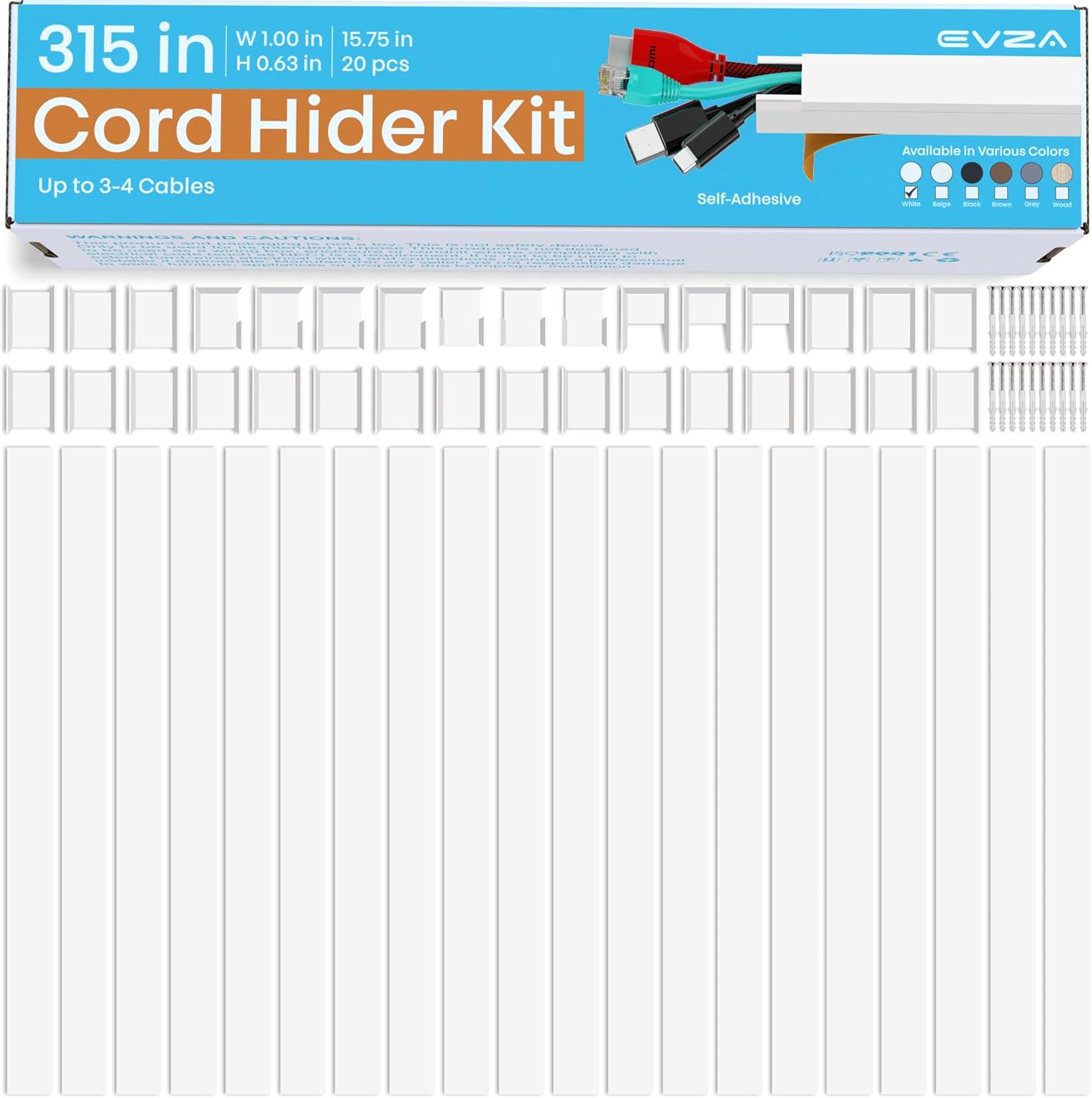 Cord Hider, Wire Cover, Cord Covers Wall Mounted TV, Cable Hider, 315 in Paintable White Raceway Kit, Electrical Cords Concealer, Cable Management, Hide Cords Wall, Wire Molding, Adhesive Channel - Image 2