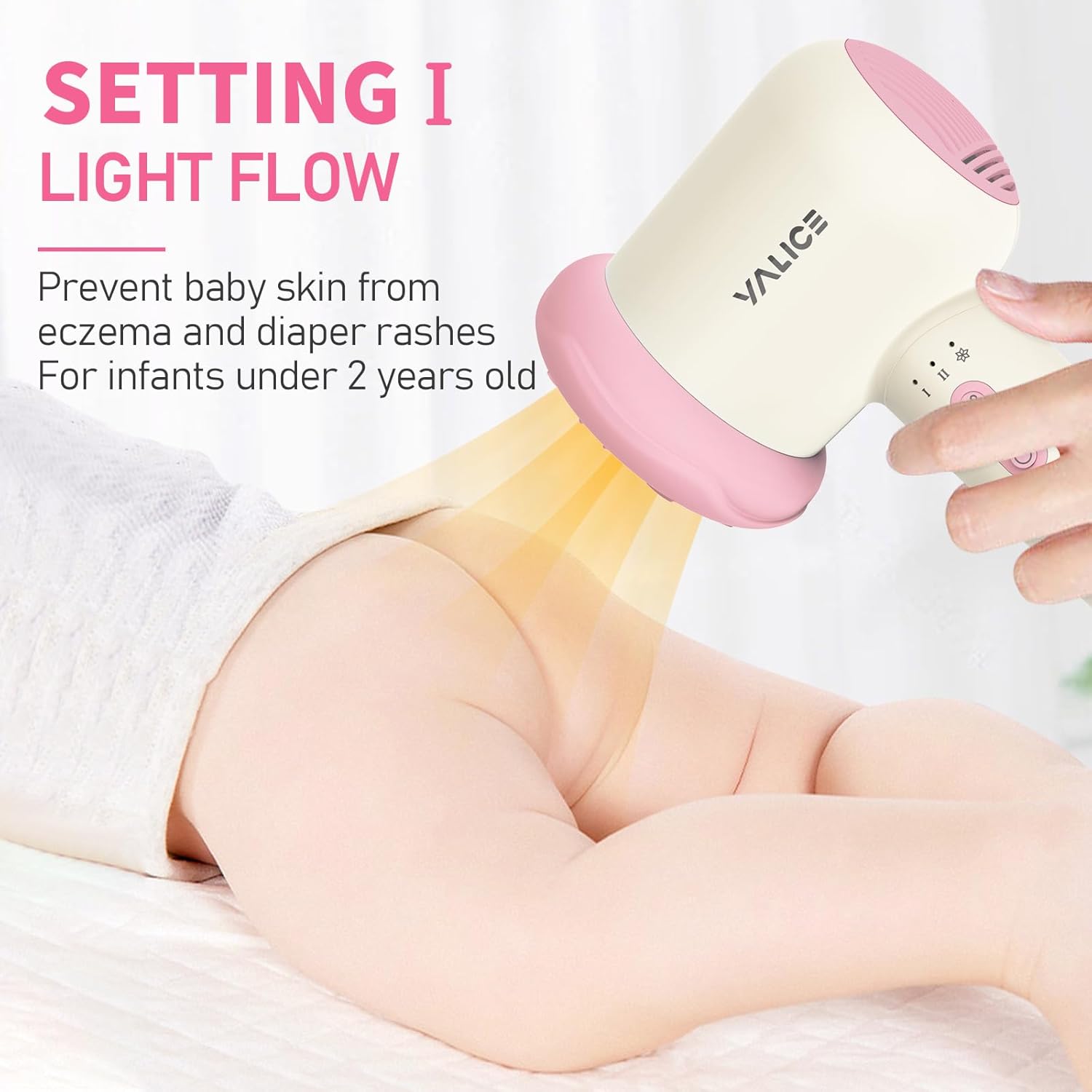 Cordless Hair Dryer for Baby, Mini Kids Hair Blow Dryer Rechargeable Low Noise Gentle Heat for Infant Butt Skin with 3 Speed Settings, 0-3 Years Using (Pink) - Image 5