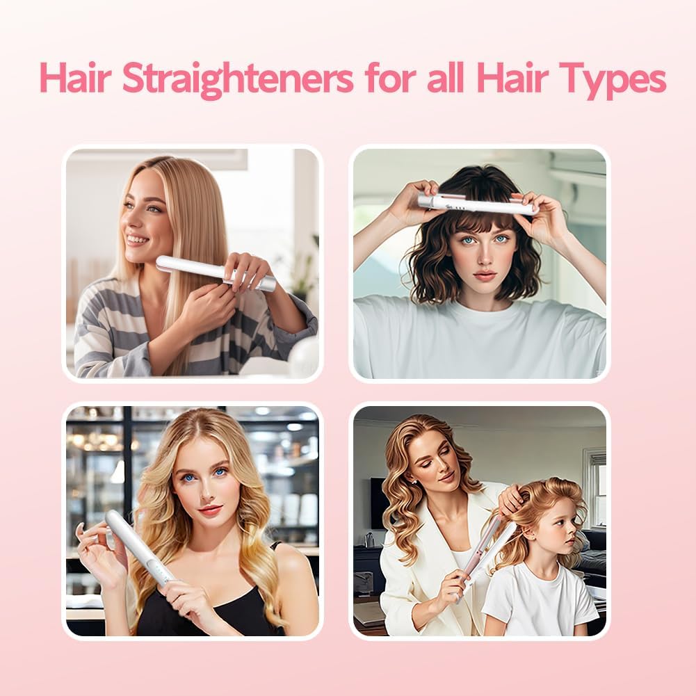 Cordless Hair Straightener and Curler 2 in 1, Fast Heating Ceramic Flat Iron, Rechargeable Wireless Straightening Iron for Women, Portable Travel Hair Styler (White) - Image 7