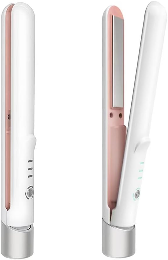 Cordless Hair Straightener and Curler 2 in 1, Fast Heating Ceramic Flat Iron, Rechargeable Wireless Straightening Iron for Women, Portable Travel Hair Styler (White)