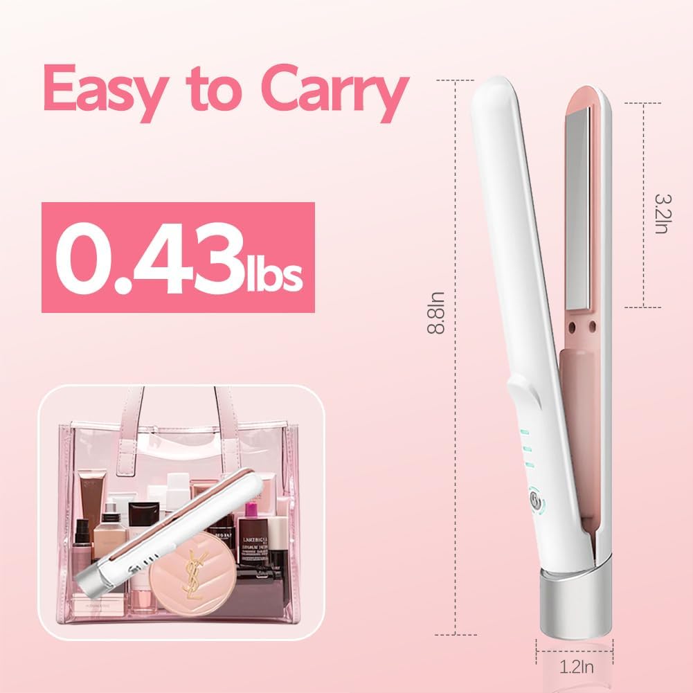 Cordless Hair Straightener and Curler 2 in 1, Fast Heating Ceramic Flat Iron, Rechargeable Wireless Straightening Iron for Women, Portable Travel Hair Styler (White) - Image 2