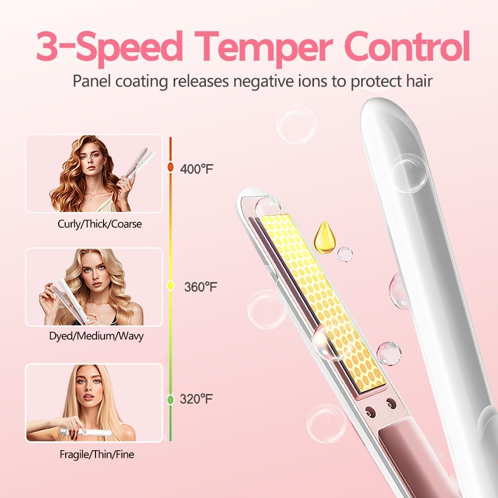 Cordless Hair Straightener and Curler 2 in 1, Fast Heating Ceramic Flat Iron, Rechargeable Wireless Straightening Iron for Women, Portable Travel Hair Styler (White) - Image 5