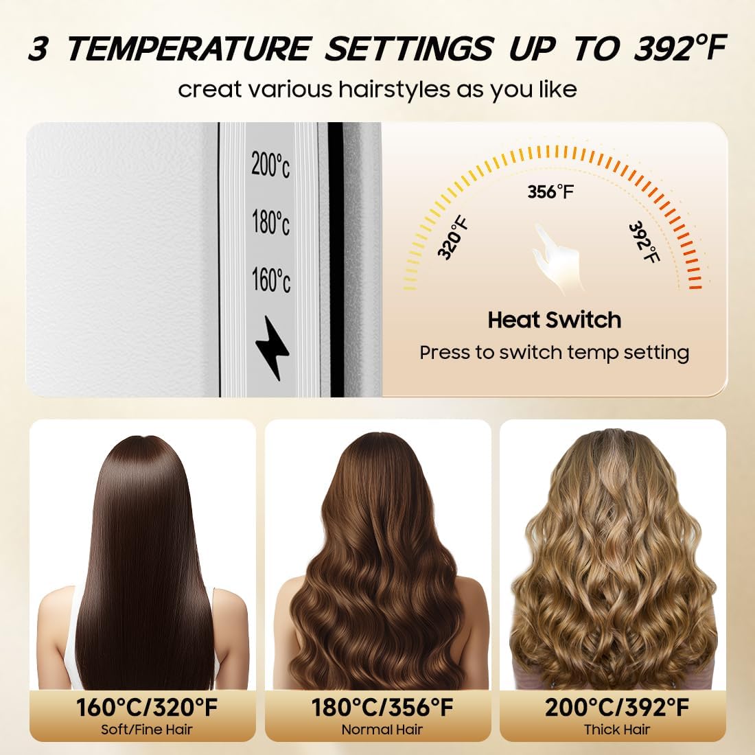 Cordless Hair Straightener and Curler 2 in 1, Fast Heating Cordless Flat Iron, Ultra-Light Portable Straightener for On The Go, Anti-Scald Design with USB-C Charging& Negative Ion Technology (White) - Image 4