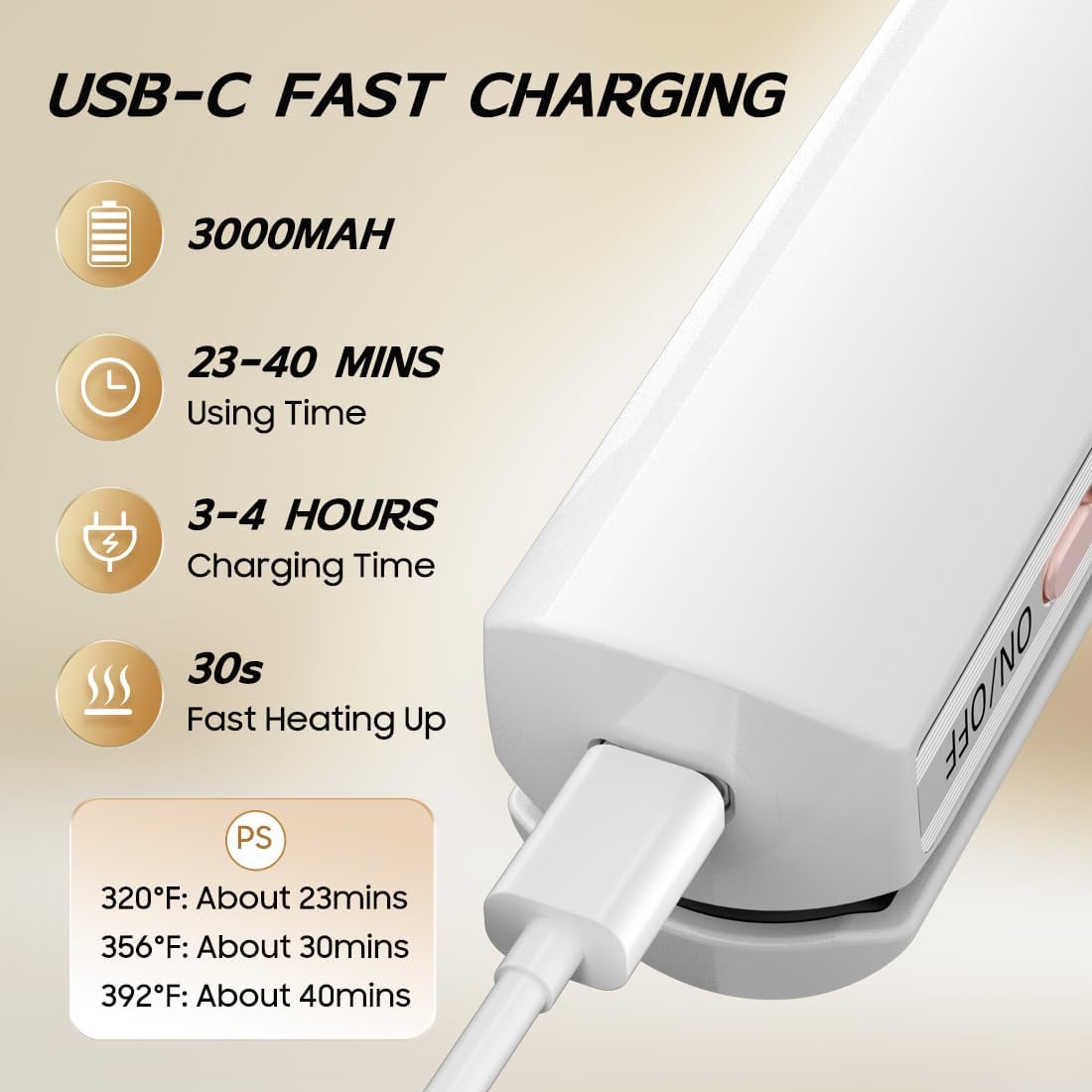 Cordless Hair Straightener and Curler 2 in 1, Fast Heating Cordless Flat Iron, Ultra-Light Portable Straightener for On The Go, Anti-Scald Design with USB-C Charging& Negative Ion Technology (White) - Image 3
