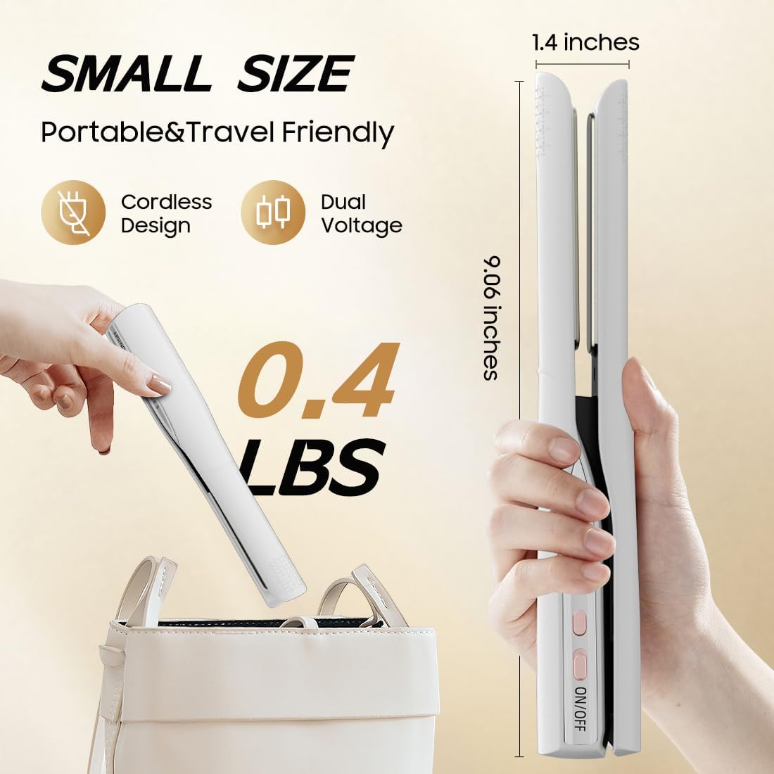 Cordless Hair Straightener and Curler 2 in 1, Fast Heating Cordless Flat Iron, Ultra-Light Portable Straightener for On The Go, Anti-Scald Design with USB-C Charging& Negative Ion Technology (White) - Image 5