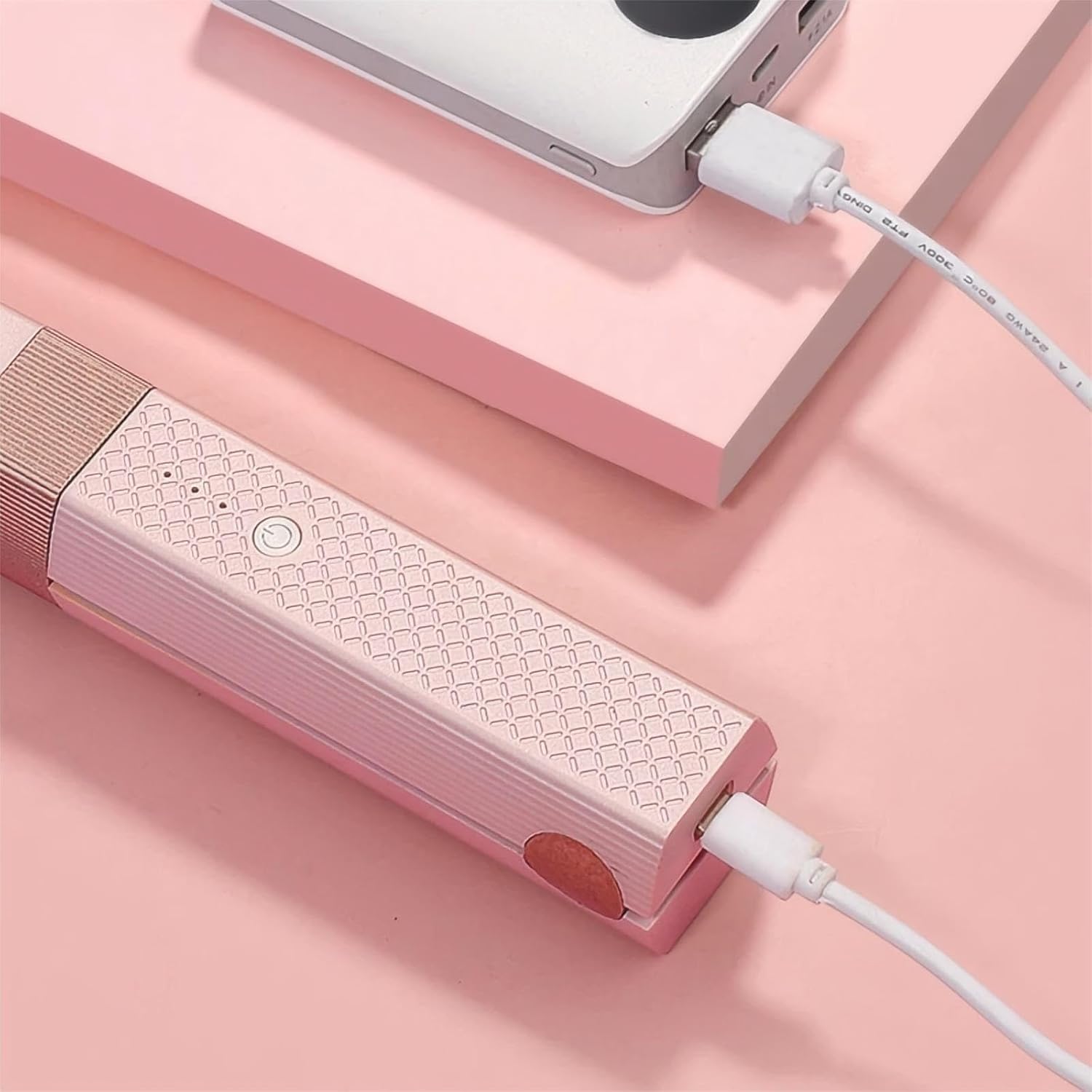 Portable Cordless 2-in-1 Ceramic Mini Hair Straightener and Curler with Adjustable Heat, Pink - Image 2