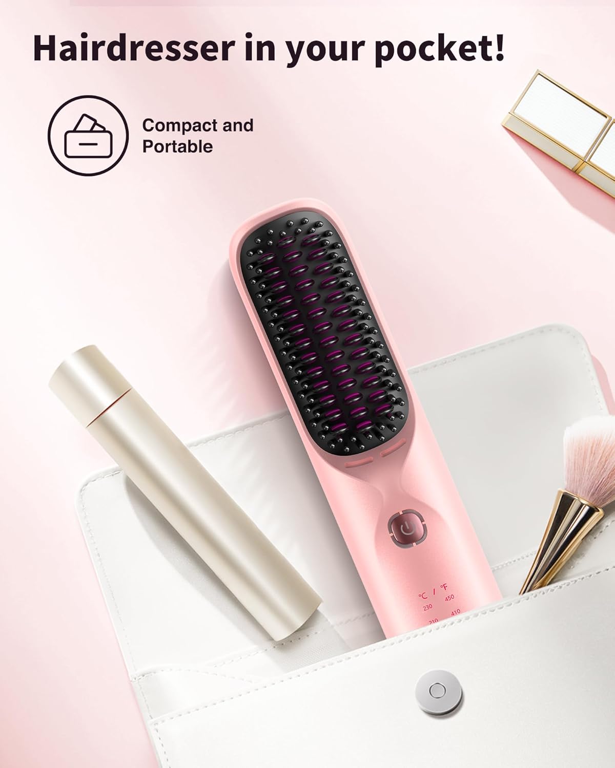 Cordless Hair Straightener Brush - Portable Hair Brush for Travel - 30s Fast Heating - 300 Million Negative Ions for Frizz-Free Shine, Touch Up On-The-Go, Gift for Women,10,000mAh - Image 8