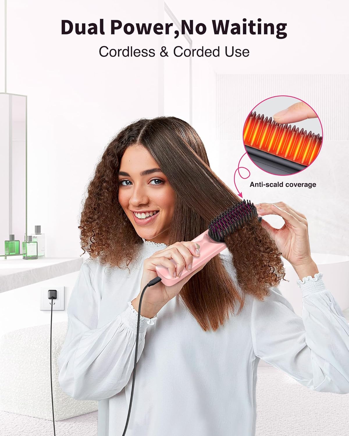 Cordless Hair Straightener Brush - Portable Hair Brush for Travel - 30s Fast Heating - 300 Million Negative Ions for Frizz-Free Shine, Touch Up On-The-Go, Gift for Women,10,000mAh - Image 6