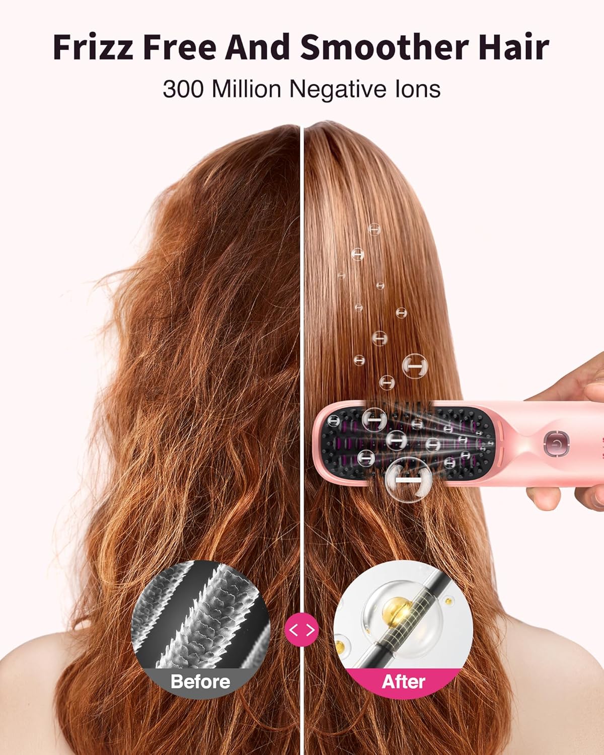 Cordless Hair Straightener Brush - Portable Hair Brush for Travel - 30s Fast Heating - 300 Million Negative Ions for Frizz-Free Shine, Touch Up On-The-Go, Gift for Women,10,000mAh - Image 5
