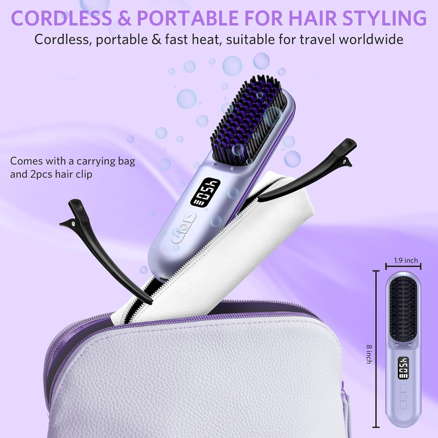 Cordless Hair Straightener Brush, Portable Mini Heated Hair Brush for Women, 9600mAh USB-C Rechargeable, Lightweight Anti-Scald Straightener for Home, Office & Travel - Image 6
