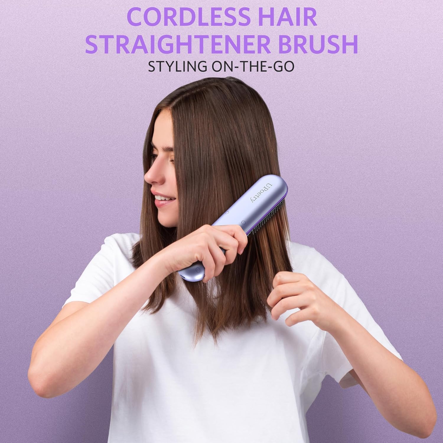 Cordless Hair Straightener Brush, Portable Mini Heated Hair Brush for Women, 9600mAh USB-C Rechargeable, Lightweight Anti-Scald Straightener for Home, Office & Travel - Image 2