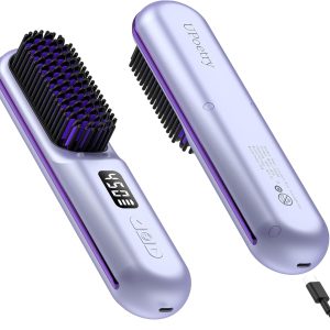 Cordless Hair Straightener Brush, Portable Mini Heated Hair Brush for Women, 9600mAh USB-C Rechargeable, Lightweight Anti-Scald Straightener for Home, Office & Travel