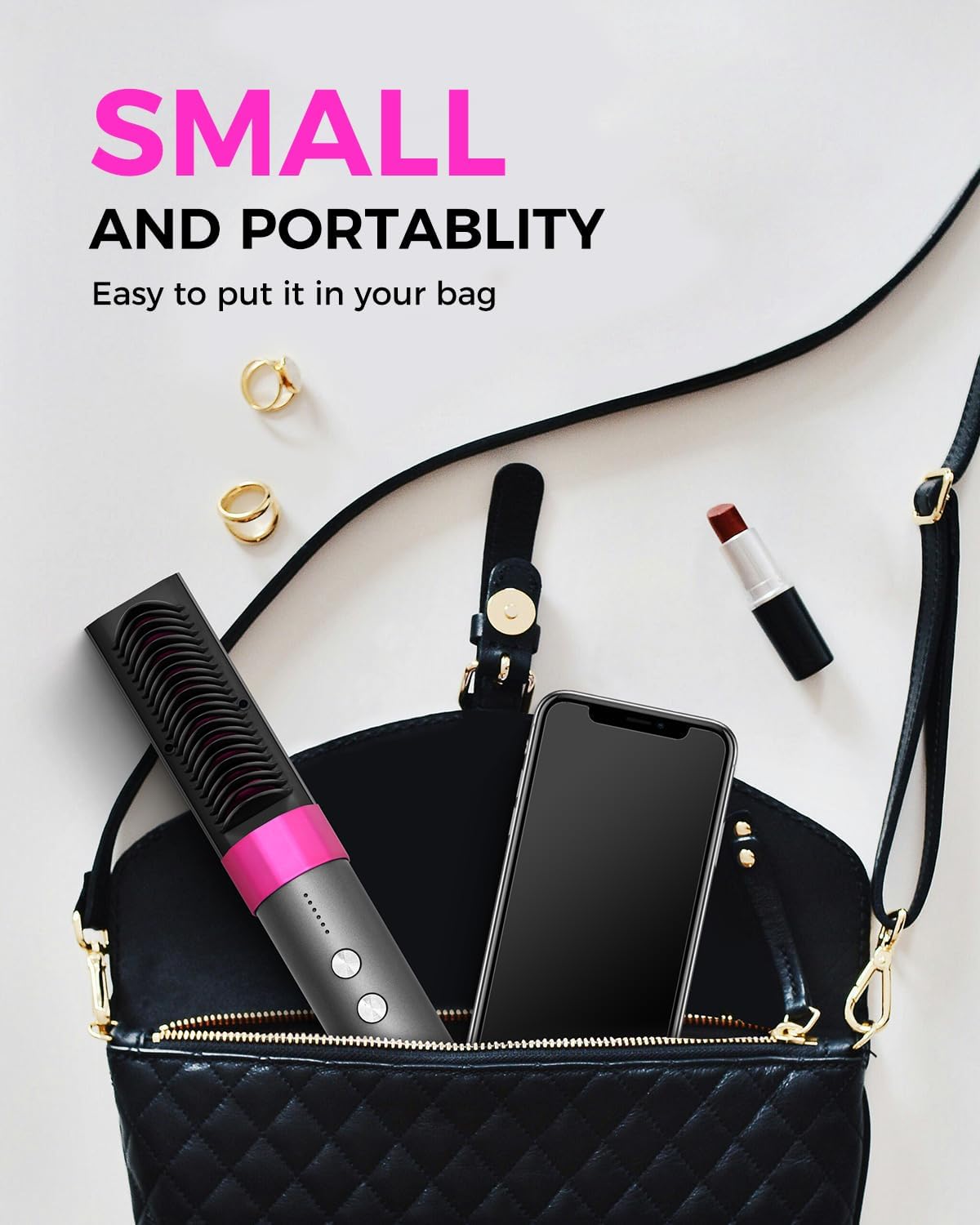 Cordless Hair Straightener Brush, Portable Straightening Brush for Travel, 100 Million Negative Ionic Mini Hair Straightener Comb for Women, with 6 Temps & 20s Fast Heating, Anti-Scald - Image 7