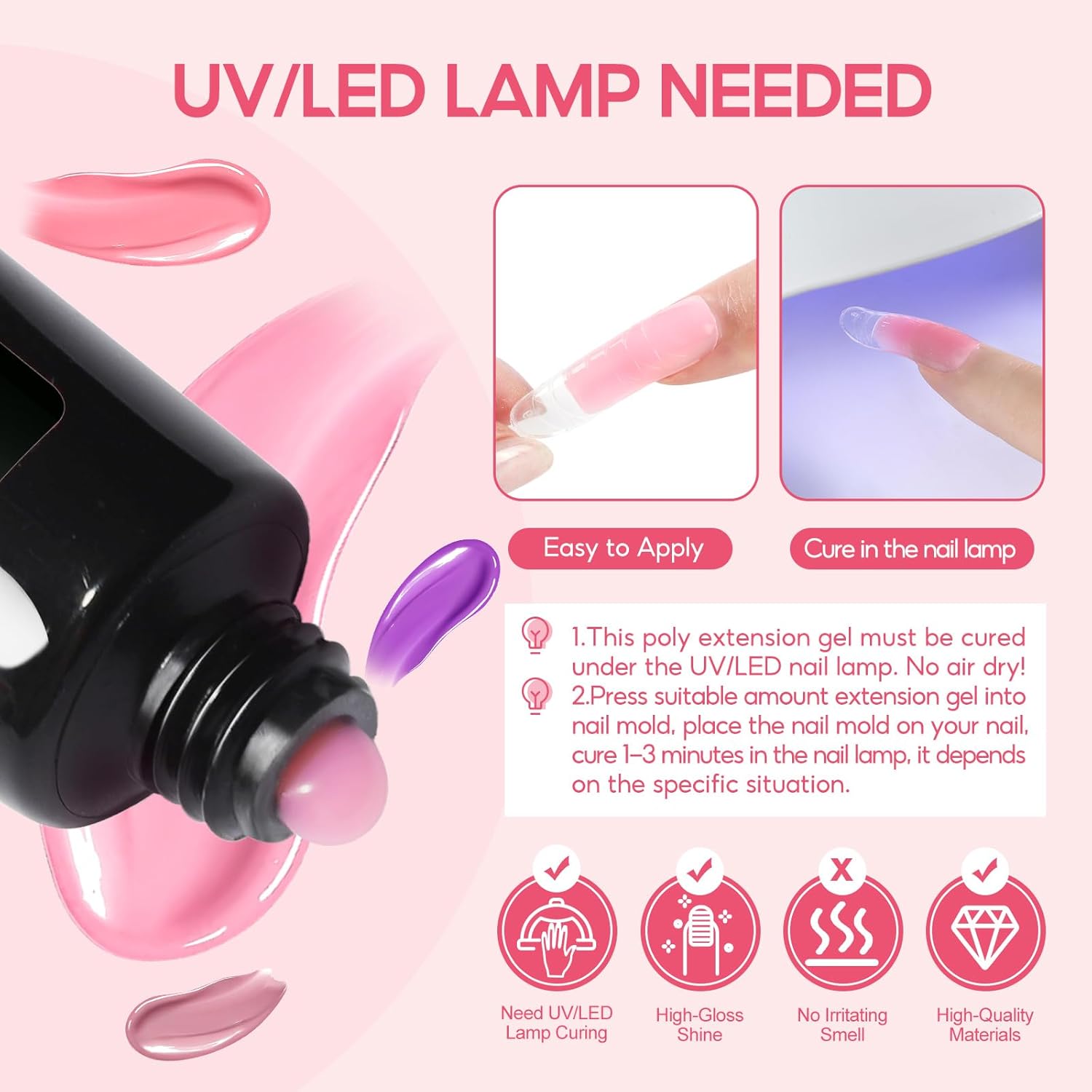 COSCELIA Poly Nail Gel Kit Starter Kit with U V Lamp 3PC Coscelia Poly Extension Gel for Beginners Clear Pink White Nail Art Quick Building Gel Manicure Kits Gift for Women DIY at Home - Image 8
