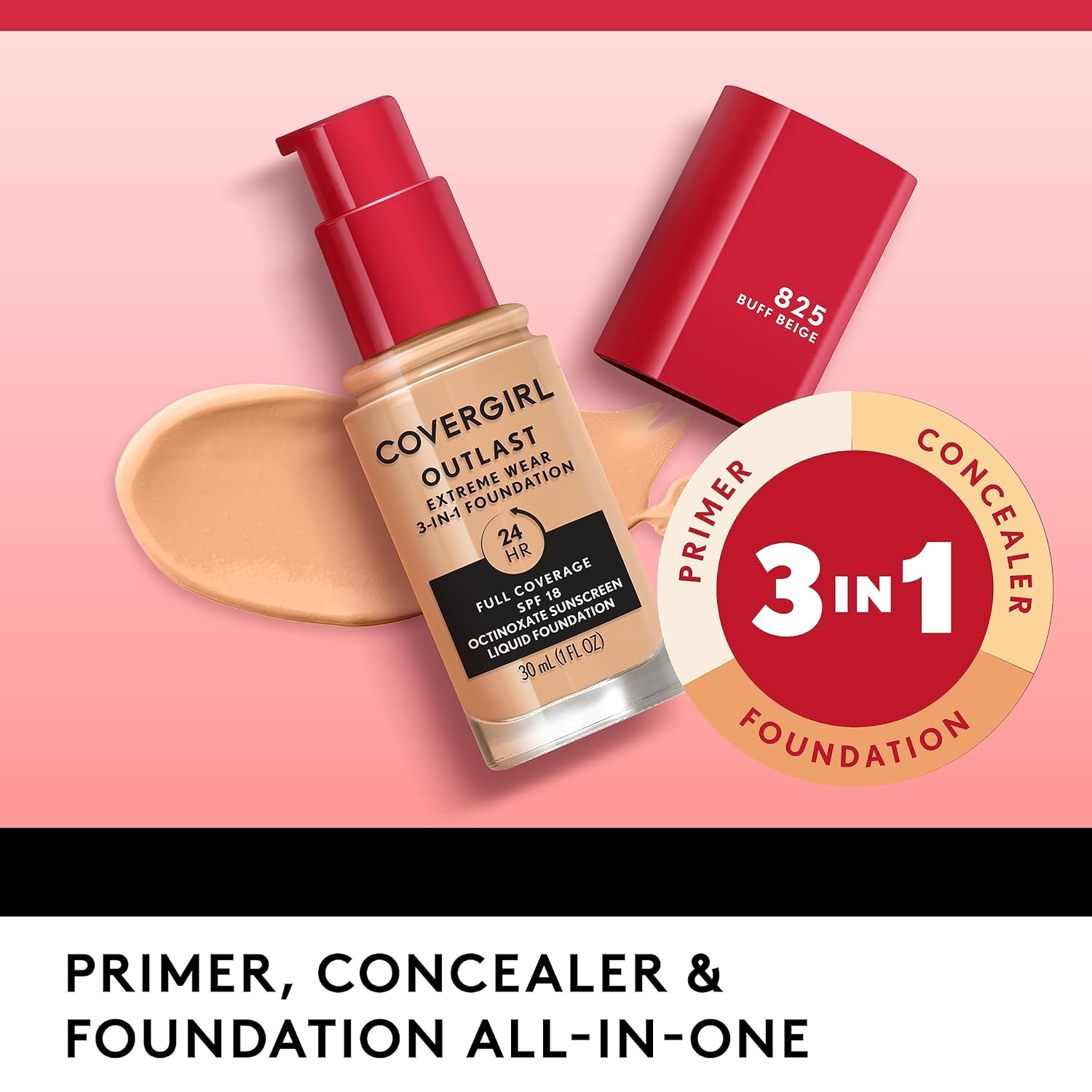 Covergirl Outlast Extreme Wear 3-in-1 Full Coverage Liquid Foundation, SPF 18 Sunscreen, Soft Honey, 1 Fl. Oz. - Image 5