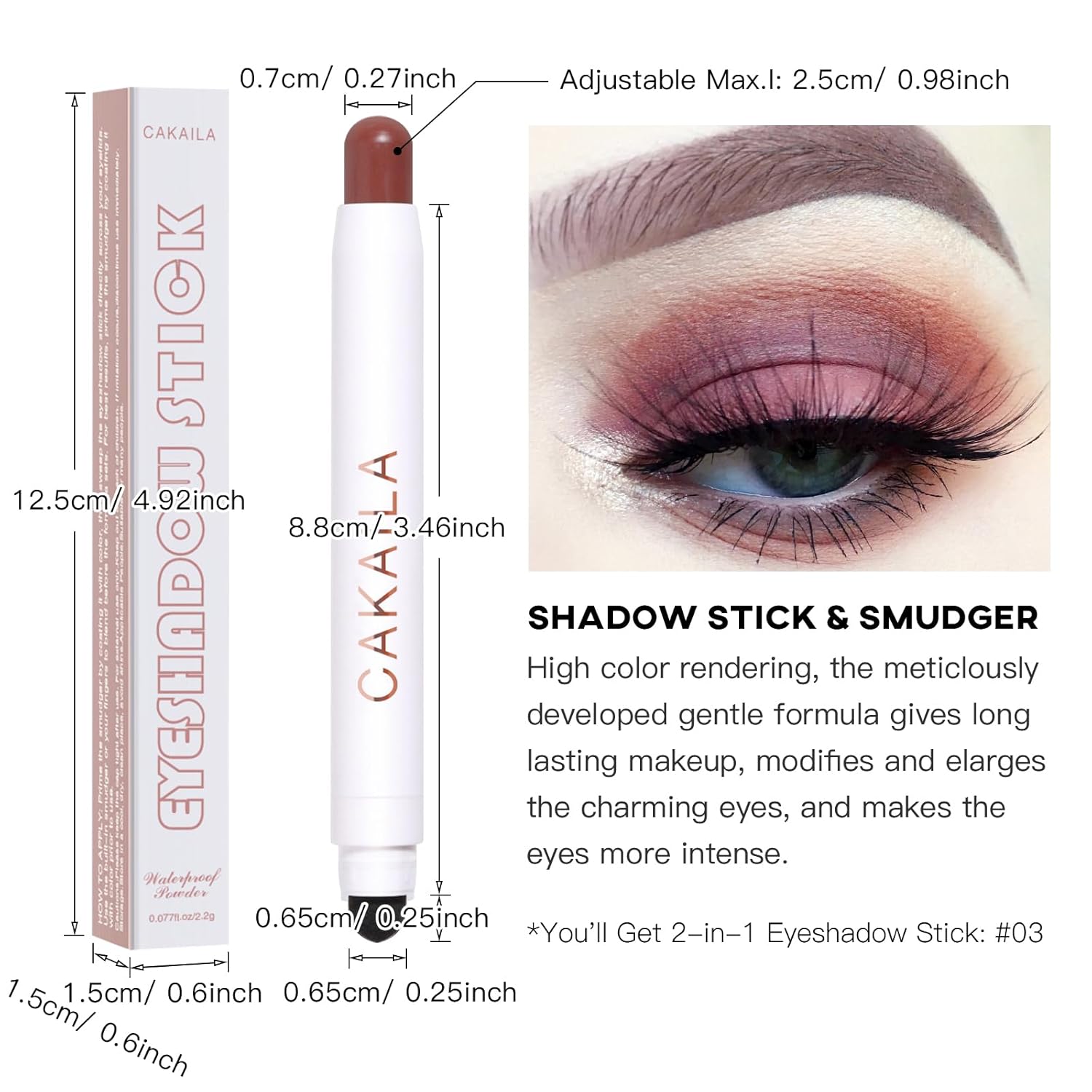 Cream Eye-Shadow Stick, Waterproof Cream Eyeshadow Pen Rotatable Creamy Eye Shadow Pencil Crayon, Matte and Shimmer Eyeshadow Makeup Stick with Sponge Smudger (03# Matte Reddish-brown) - Image 2