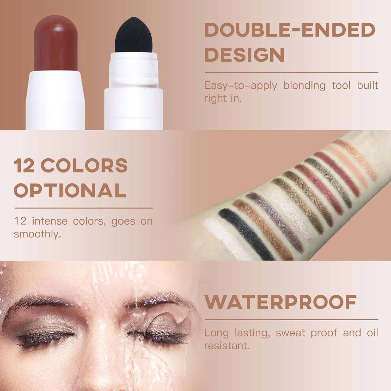 Cream Eye-Shadow Stick, Waterproof Cream Eyeshadow Pen Rotatable Creamy Eye Shadow Pencil Crayon, Matte and Shimmer Eyeshadow Makeup Stick with Sponge Smudger (03# Matte Reddish-brown) - Image 4