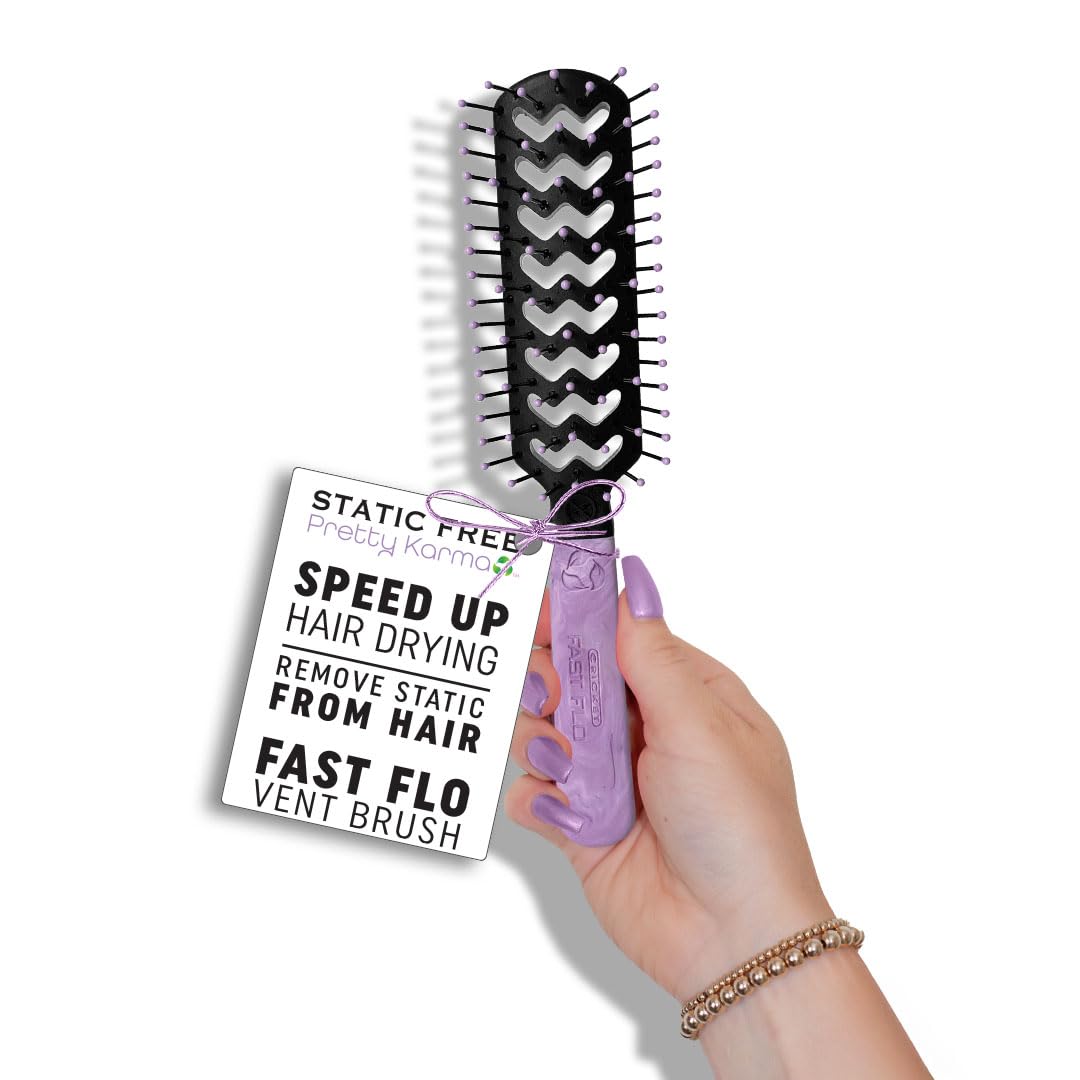 Cricket Static Free Fast Flo Pretty Karma Vent Hair Brush for Blow Drying - Wet Brush Styling, and Detangler for Hair Care, Recycled Materials - Planet Purple