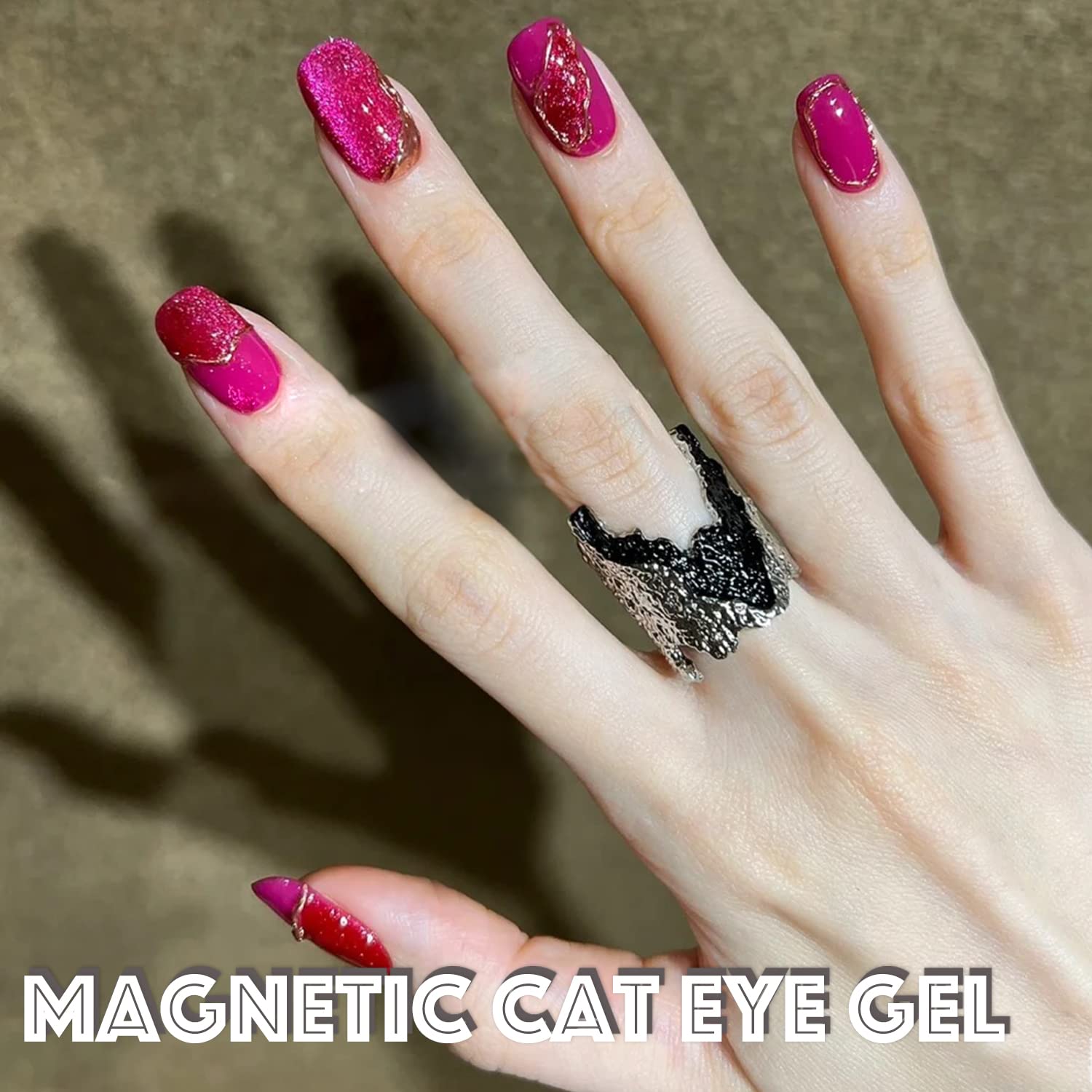 Crystal Cat Eye Gel Polish Kits Magnetic Nail Polish Set Holographic Cats Shiny Diamond Glitter Gel with Magnet Stick (Dark Pink) - Image 2