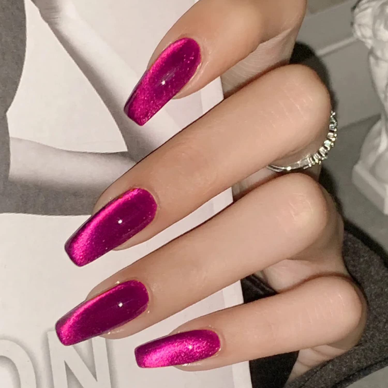 Crystal Cat Eye Gel Polish Kits Magnetic Nail Polish Set Holographic Cats Shiny Diamond Glitter Gel with Magnet Stick (Dark Pink)