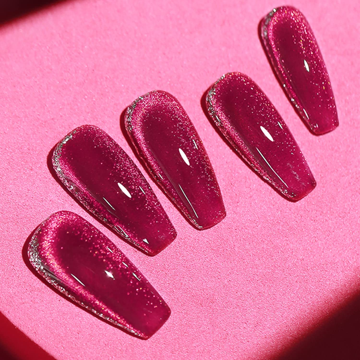 Crystal Cat Eye Gel Polish Kits Magnetic Nail Polish Set Holographic Cats Shiny Diamond Glitter Gel with Magnet Stick (Dark Pink) - Image 8