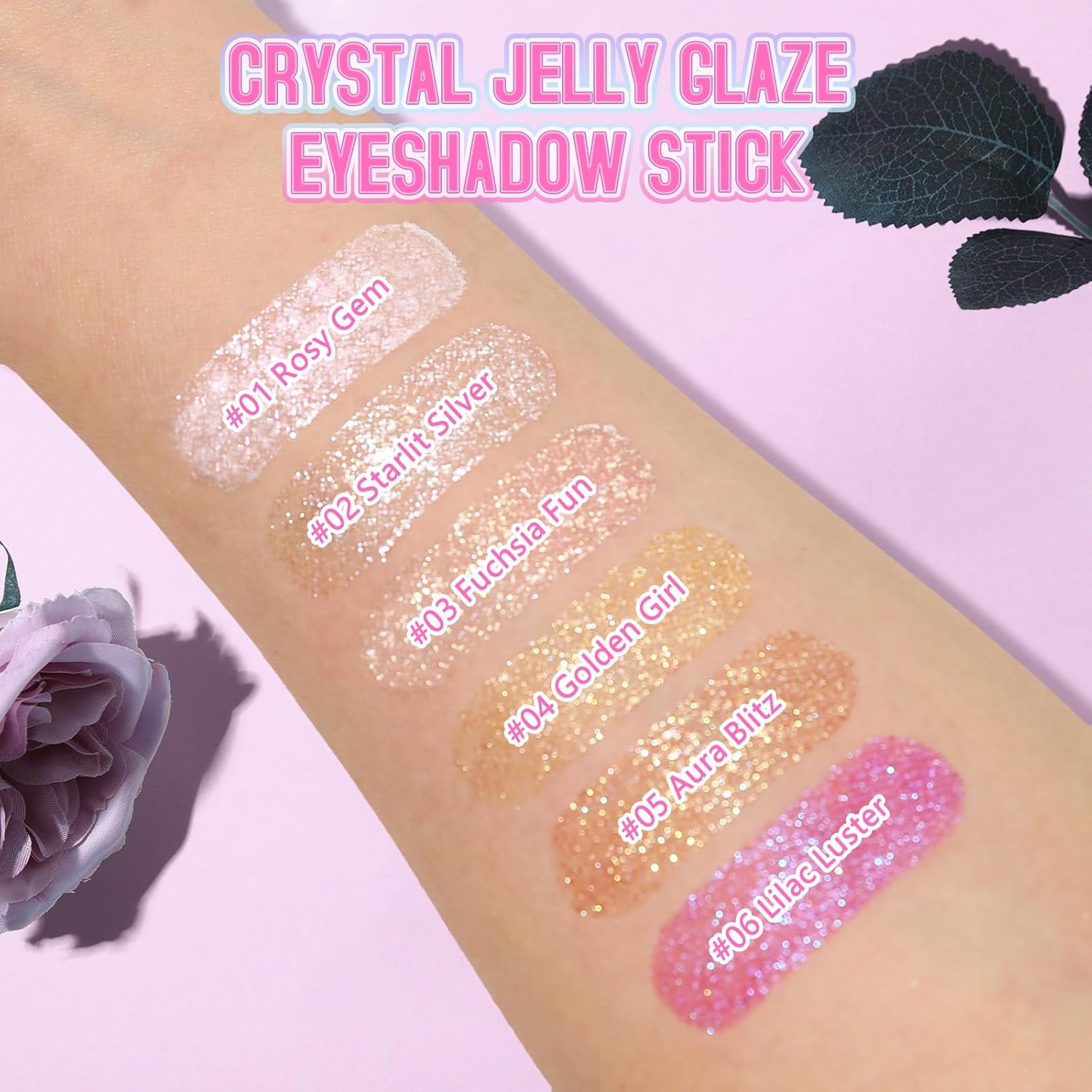 Crystal Jelly Glaze Eyeshadow Stick: Long Lasting Glitter Eye Shadow - Lightweight Highlighter Stick - Shimmering Skin Makeup for Eye, Body, Lip and Leg (01 RosyGem) - Image 4